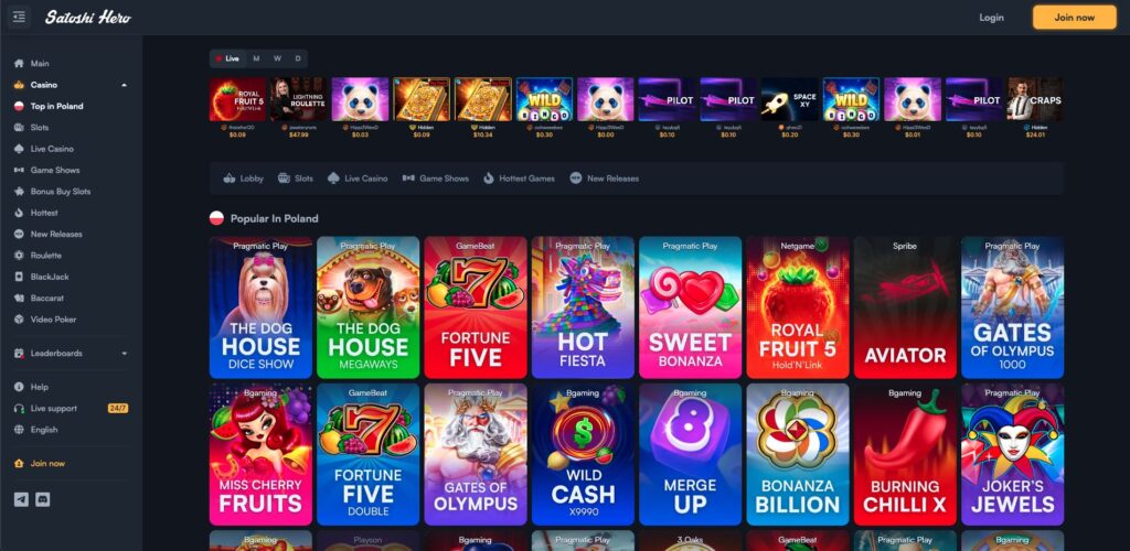 Satoshi Hero Casino nyerőgépek