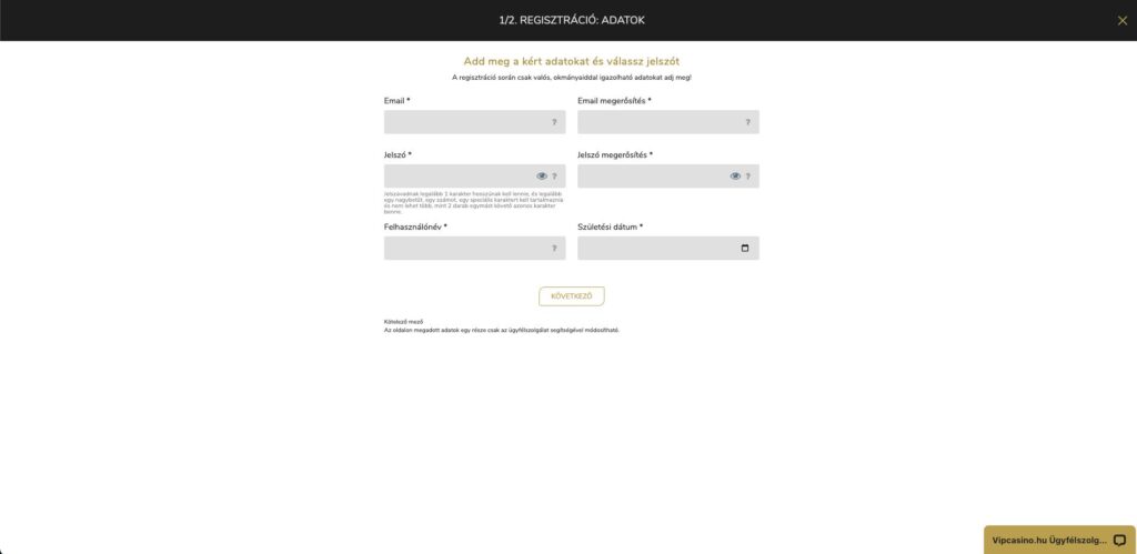 Vipcasino.hu regisztráció