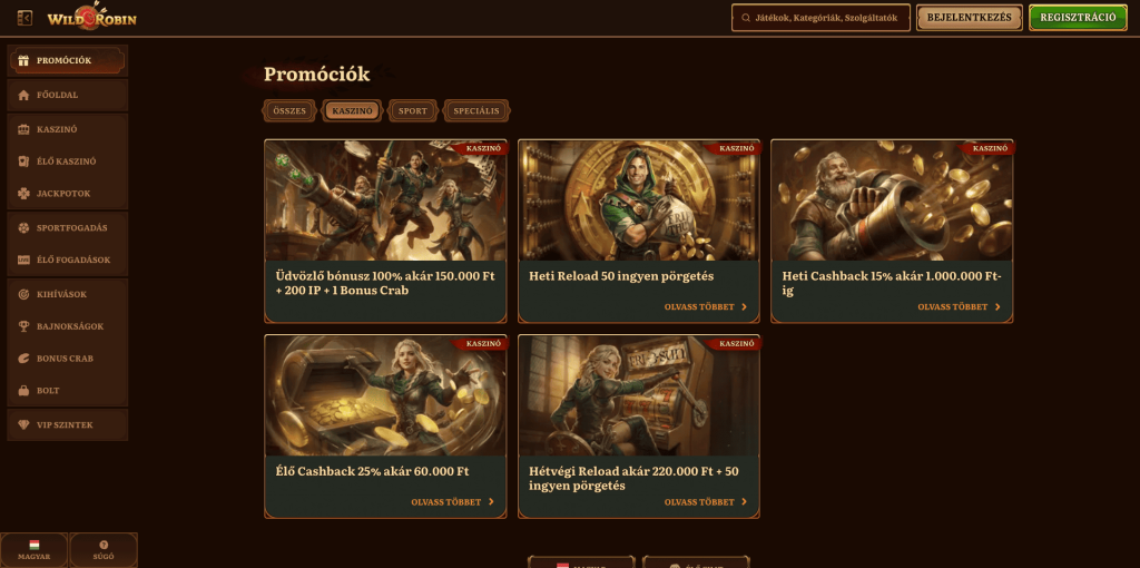 Wild Robin Casino bónuszok