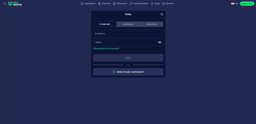 Betmatch Casino regisztráció