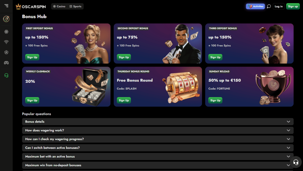 Oscarspin Casino bónuszok