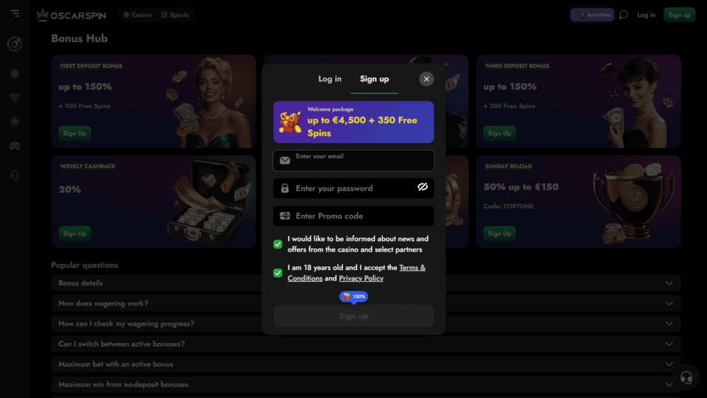 Oscarspin Casino regisztráció