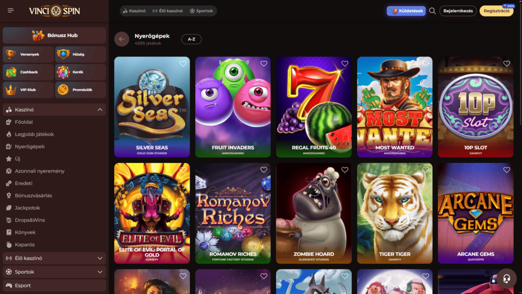 Vincispin Casino nyerőgépek