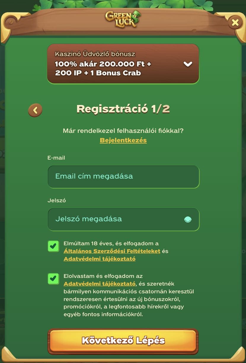 GreenLuck Casino regisztráció