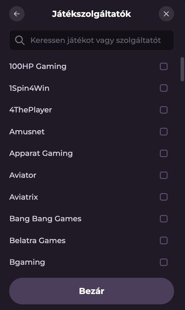 Kaszinójáték-szolgáltatók listája