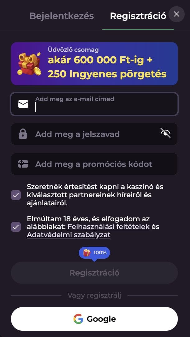 RockySpin Casino regisztráció