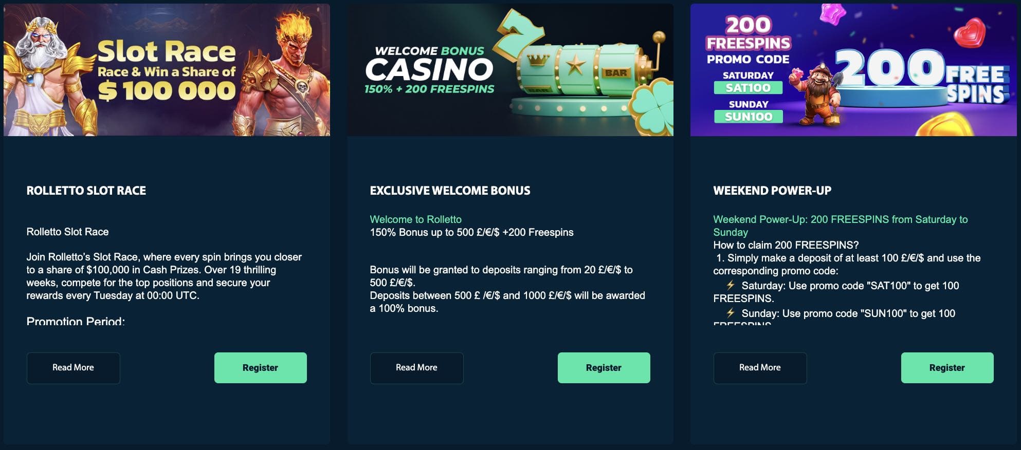 Rolletto Casino bónuszok