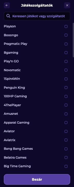 Kaszinójáték-szolgáltatók listája