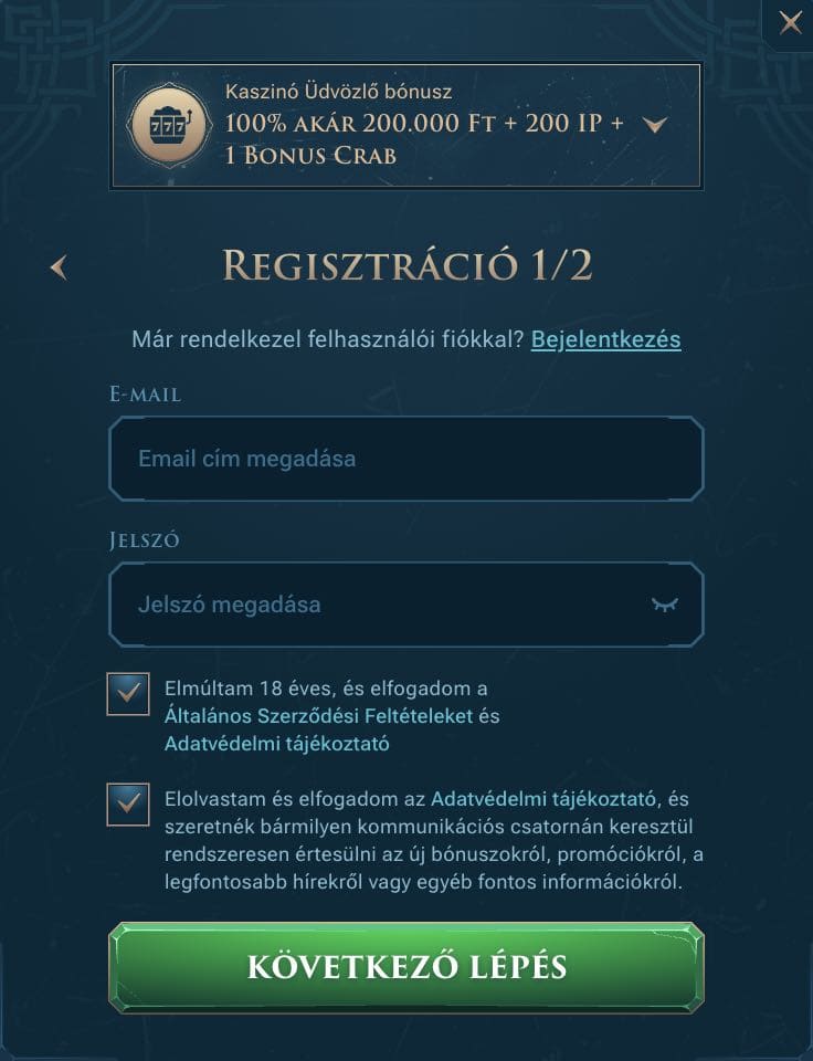 Slotuna Casino regisztráció