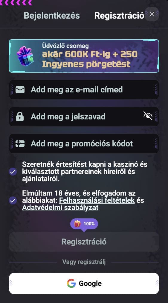 NeedForSlots Casino regisztráció