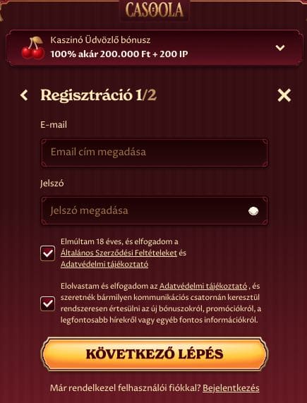 Casoola casino regisztráció
