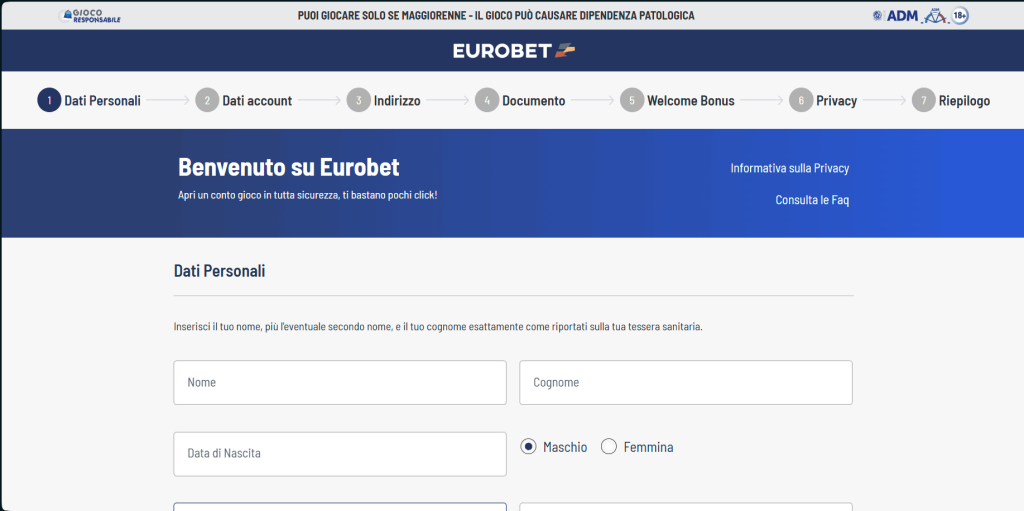 Registrazione al casinò Eurobet