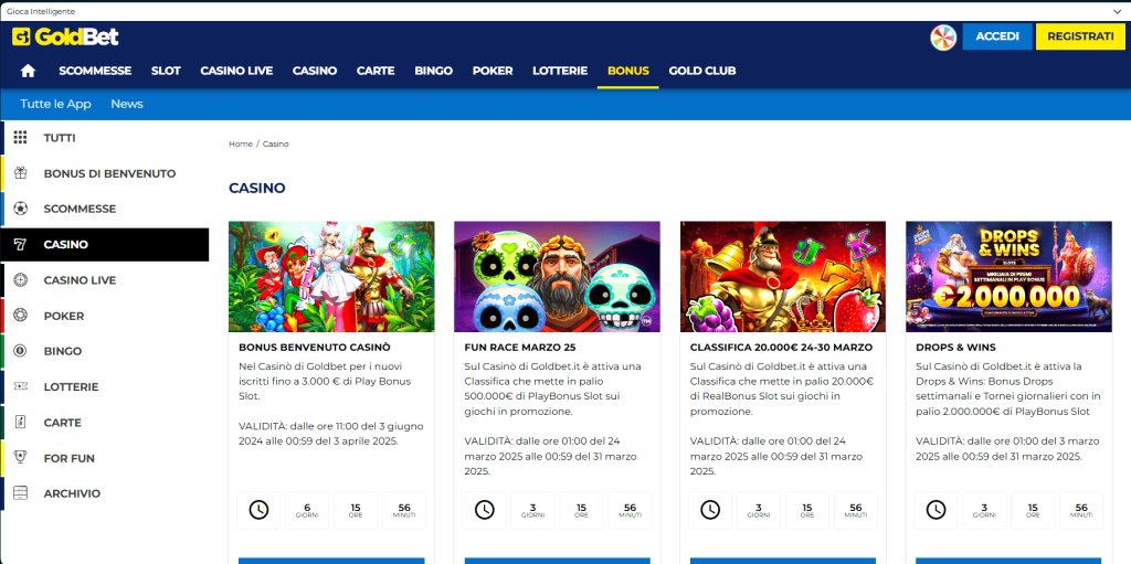 Bonus del casinò Goldbet