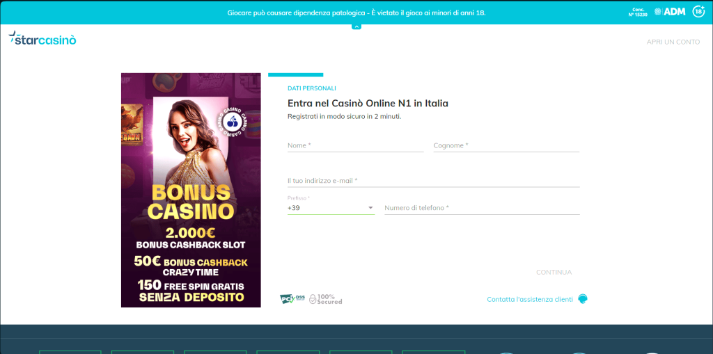 Registrazione al casinò Starcasino