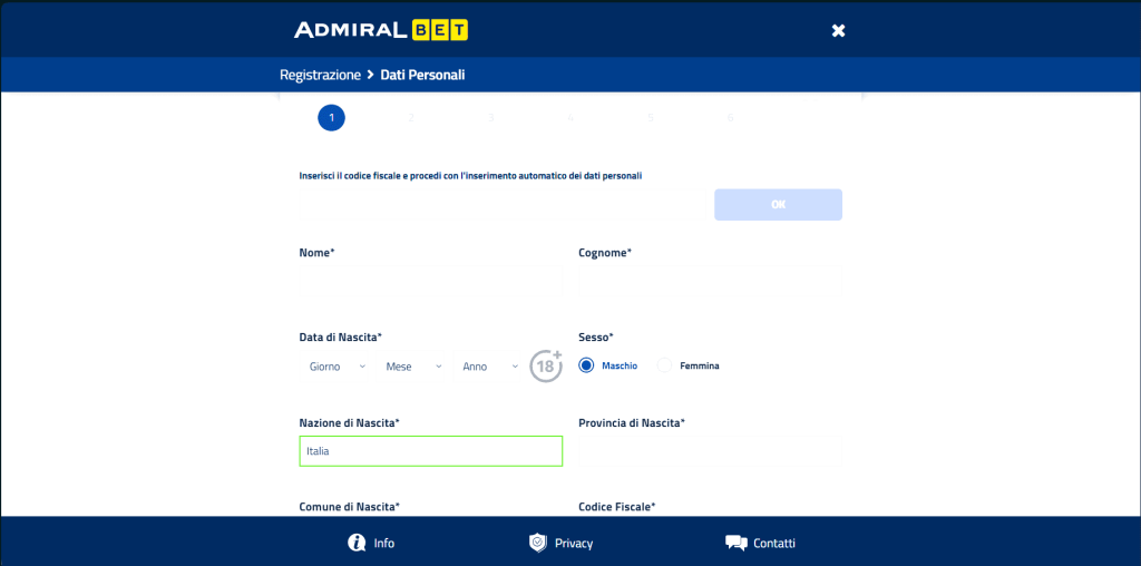 Registrazione al casinò AdmiralBet