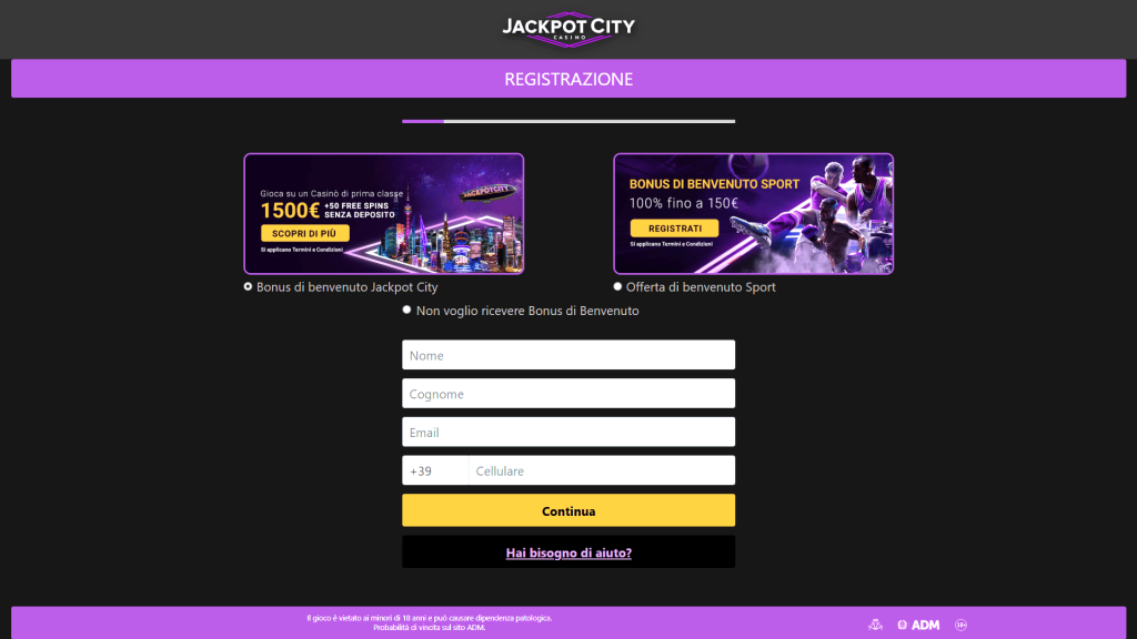 Registrazione al casinò Jackpot City