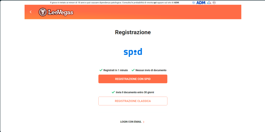 Registrazione al casinò LeoVegas