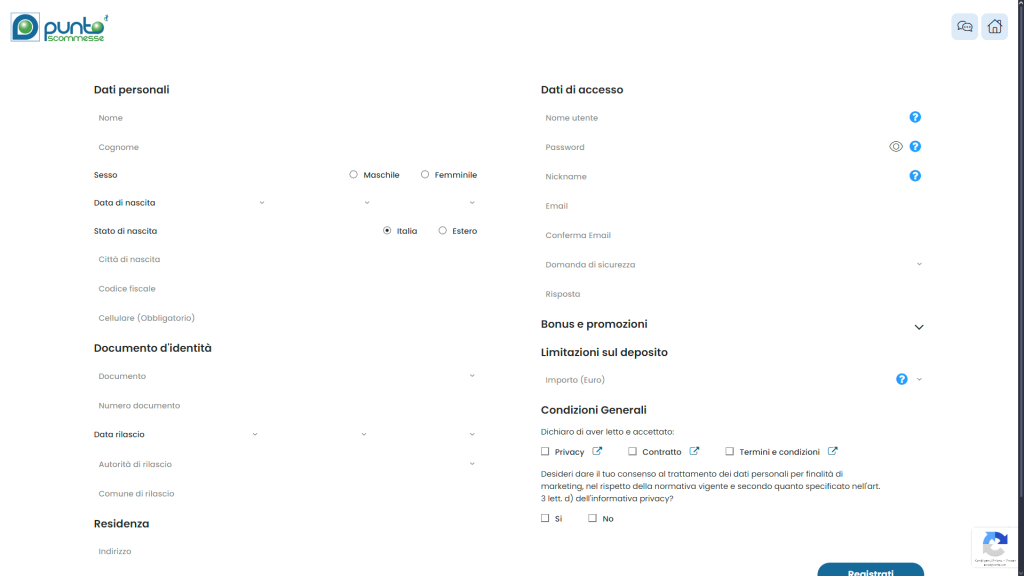 Registrazione al casinò Punto Scommesse