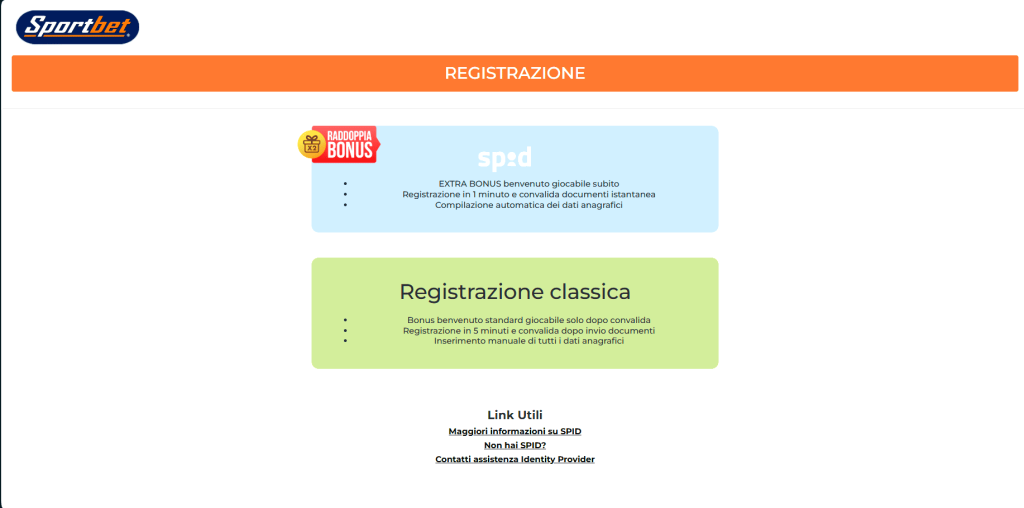 Registrazione al casinò SportBet