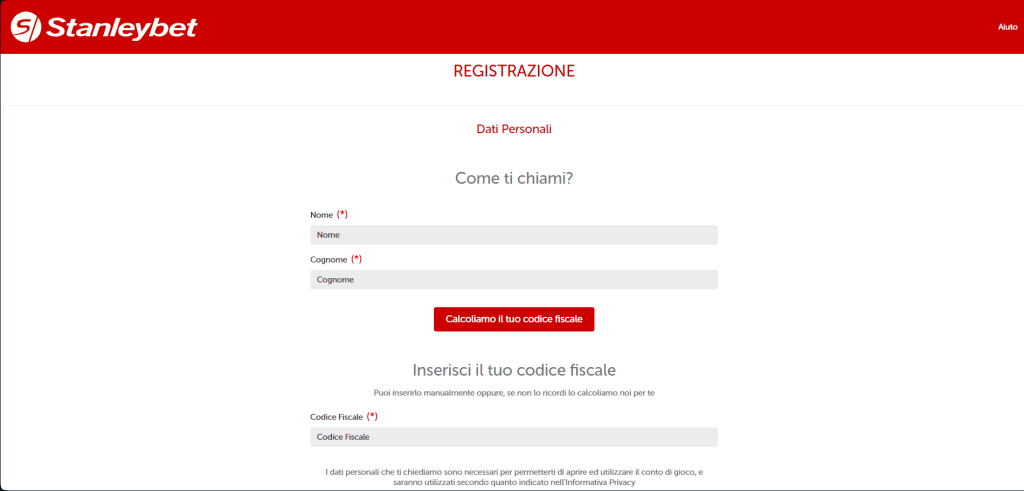 Registrazione al casinò StanleyBet