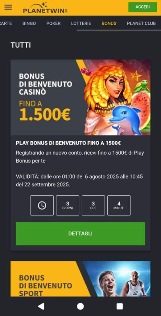 planetwin365 casino mobile bonus