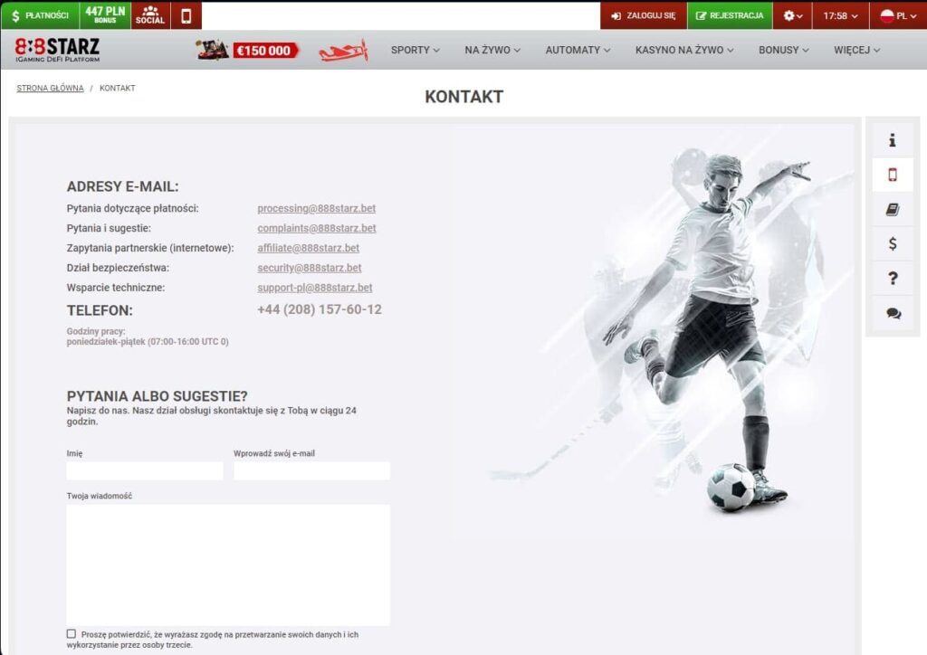 888Starz Casino kontakty