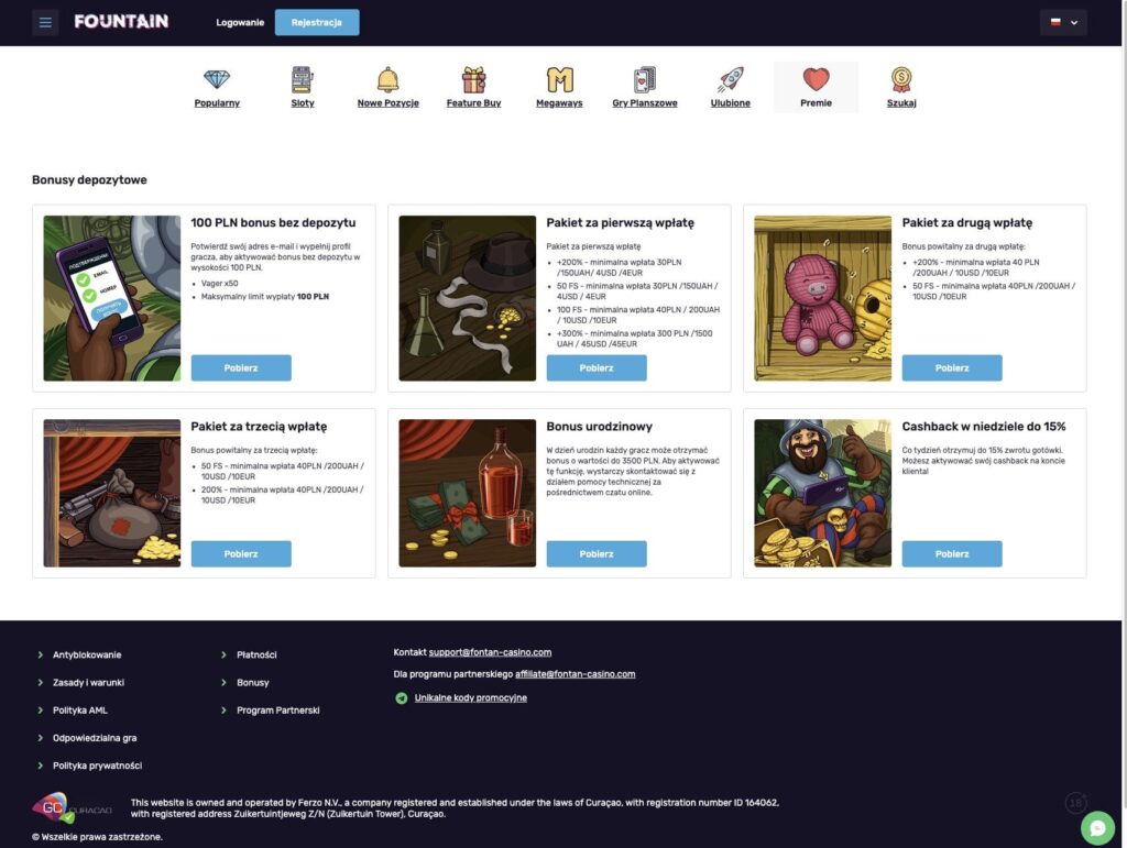 Fontan casino bonusy