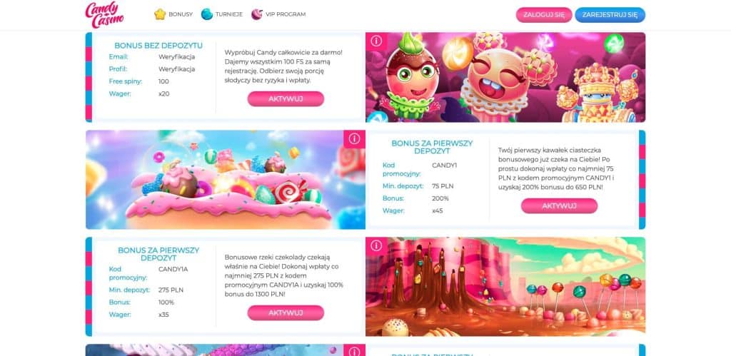 Candy casino bonusy