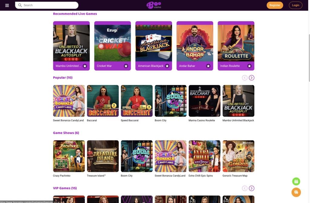 BooCasino gra z krupierami na żywo