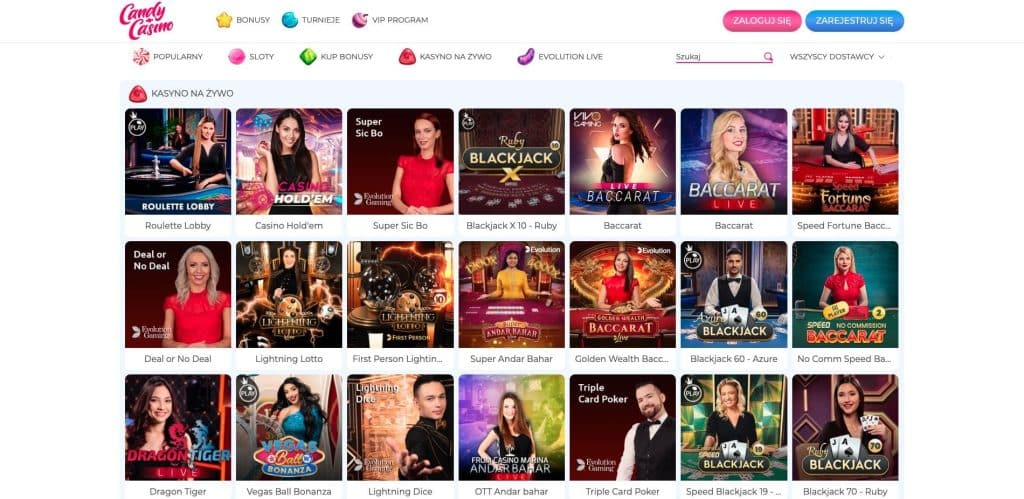 Candy casino gra z krupierami na żywo