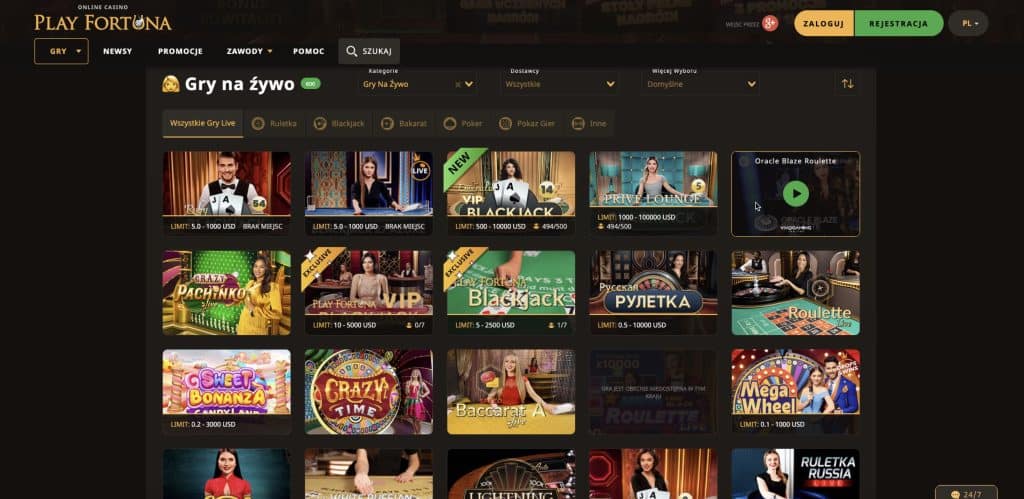 Play Fortuna casino gra z krupierami na żywo