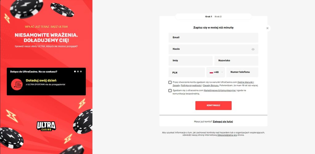 ultra casino Rejestracja