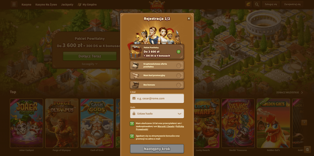 My Empire casino rejestracja konta