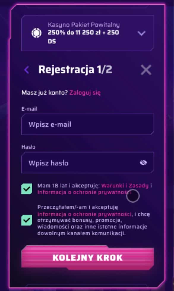 Roby casino rejestracja konta