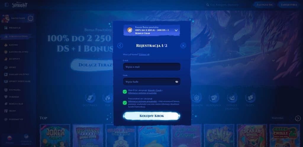 Spinight casino rejestracja konta