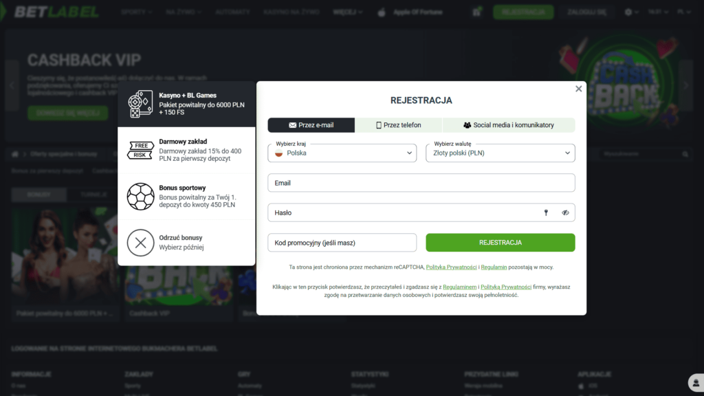 BetLabel casino rejestracja konta