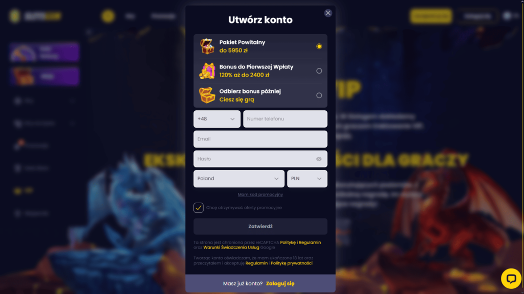 SlotsGem casino rejestracja konta