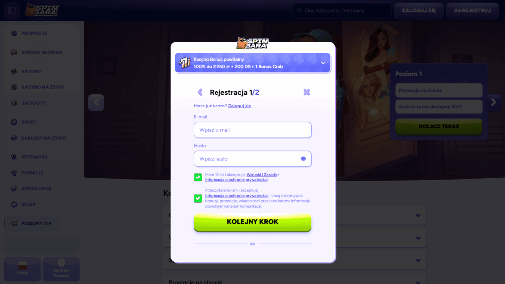 Spinbara casino rejestracja konta