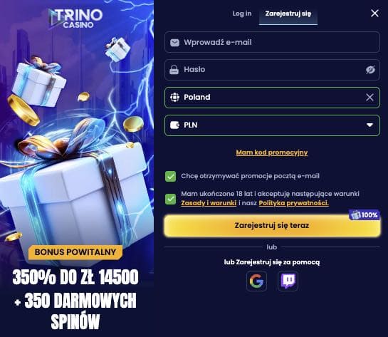 Trino casino rejestracja konta