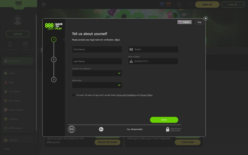 888 casino registration