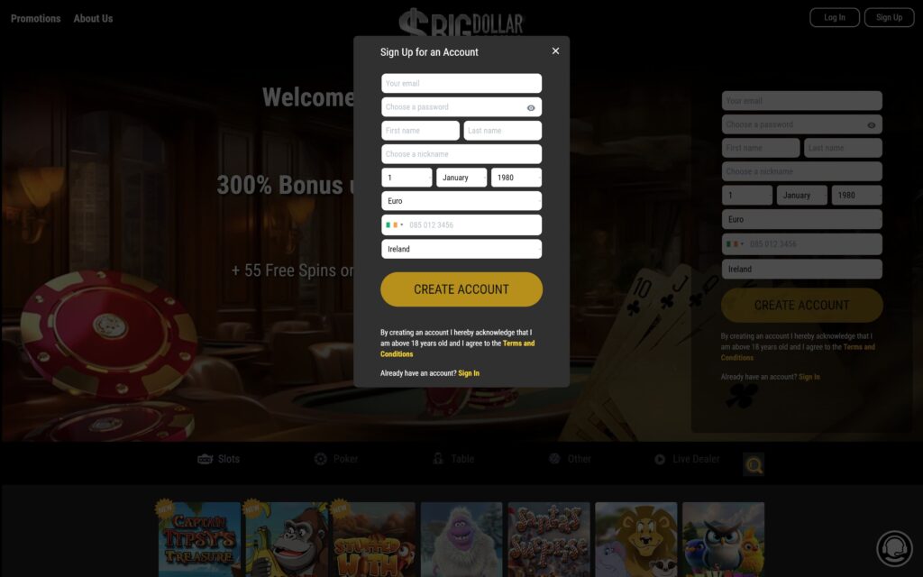 Big Dollar casino registration