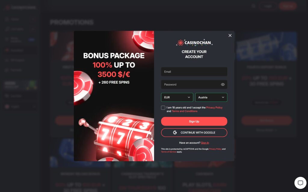 Casinochan casino registration