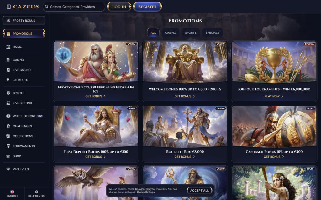 Cazeus casino bonuses