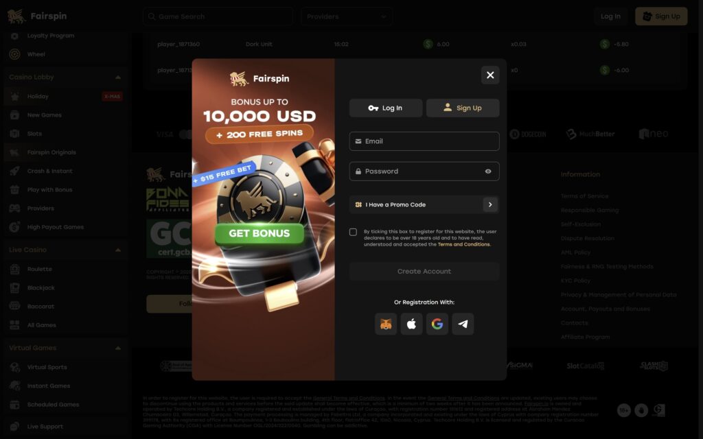 Fairspin casino registration