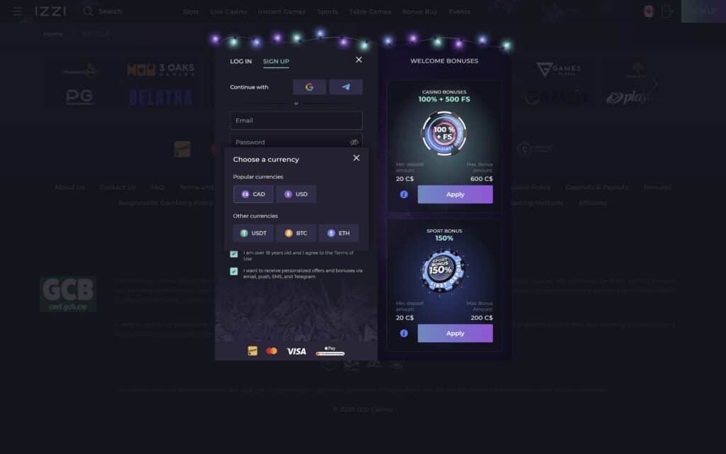 Izzi casino registration