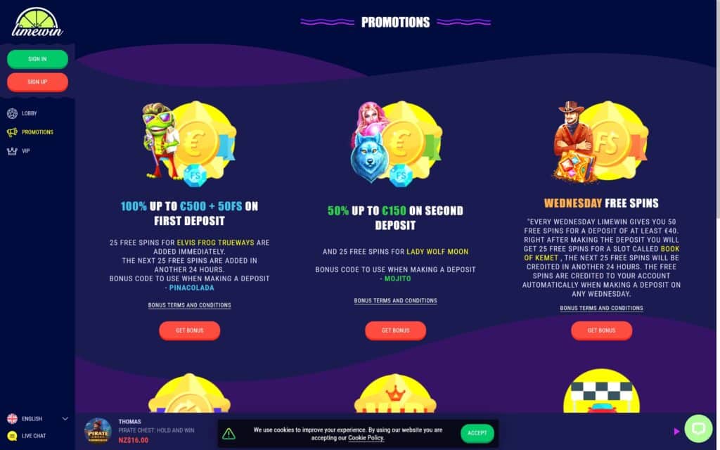 Limewin casino bonuses