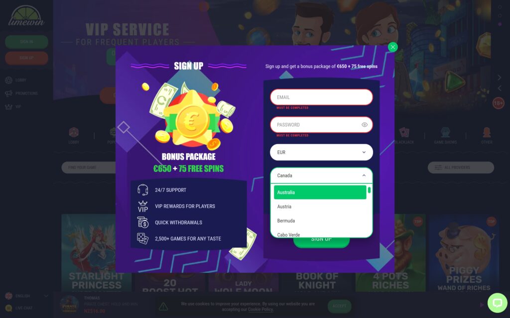 Limewin casino registration