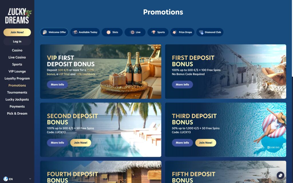 Lucky Dreams casino bonuses