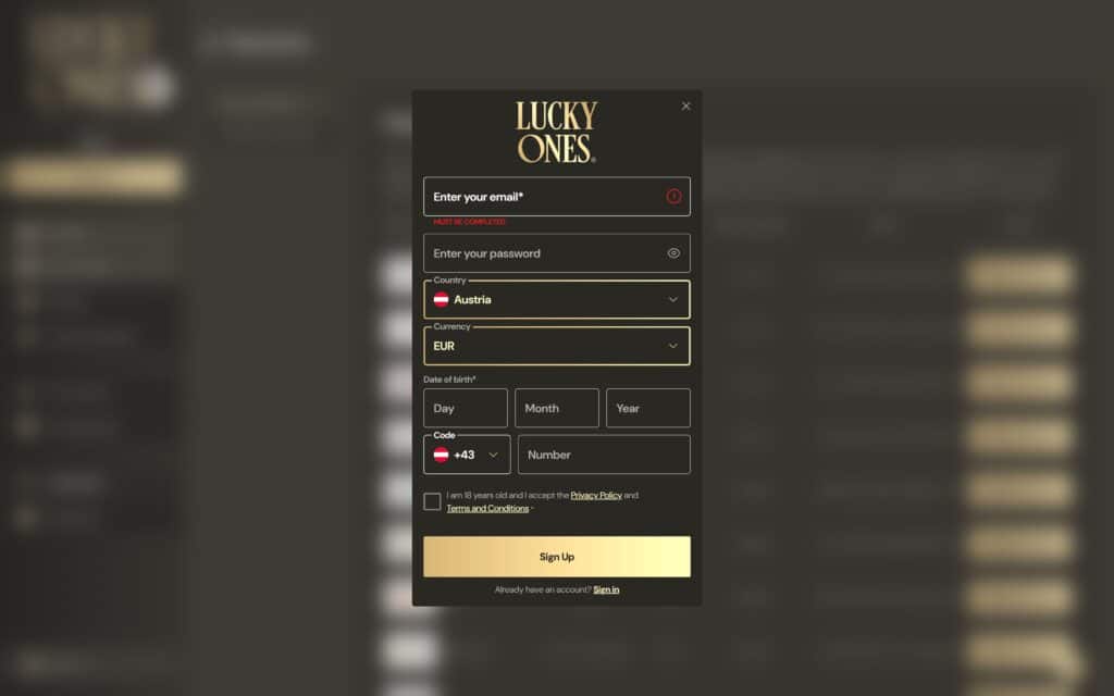 Lucky Ones casino registration