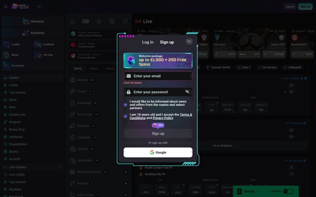 Need for Slots casino registration